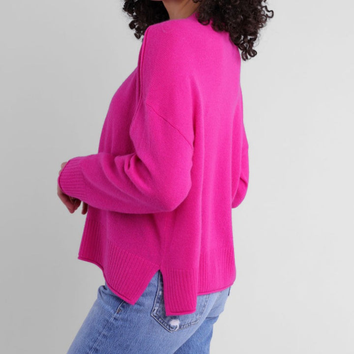 Alashan Cashmere Emilia Jersey Roll Sweater - Dragonfruit PInk