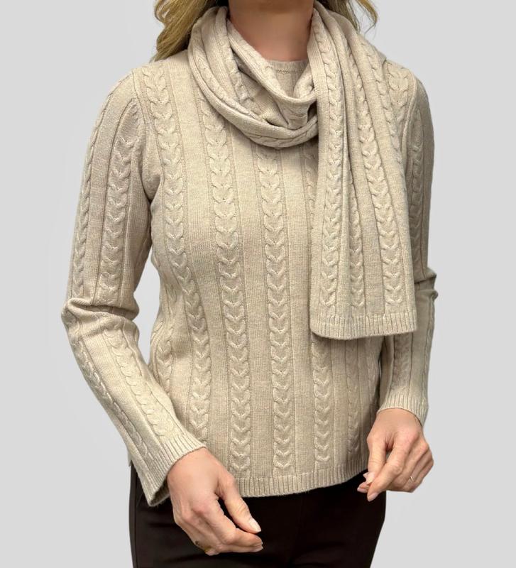Atelier by Lyse Cable Sweater & Scarf - Oatmeal