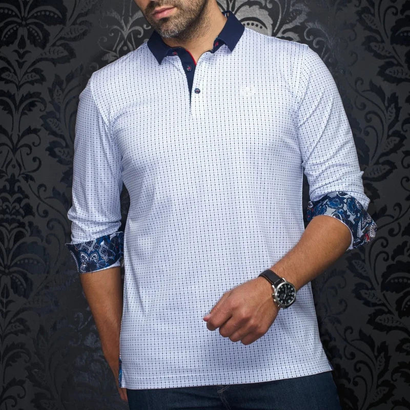 Au Noir Men's Patronn L/S Polo - White/Navy