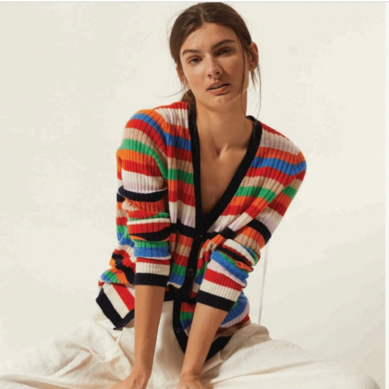 Autumn Cashmere Stripe Cardigan - Multi