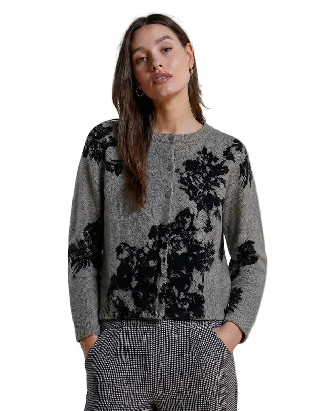 Autumn Cashmere Floral Cardigan - Grey/Black