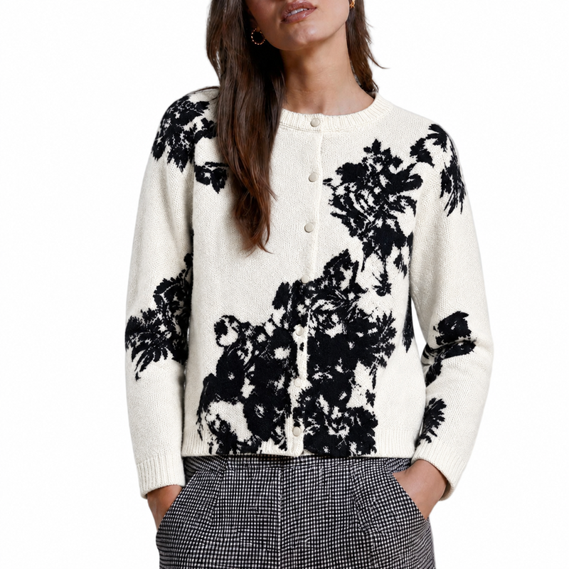 Autumn Cashmere Floral Cardigan - Chalk/Black