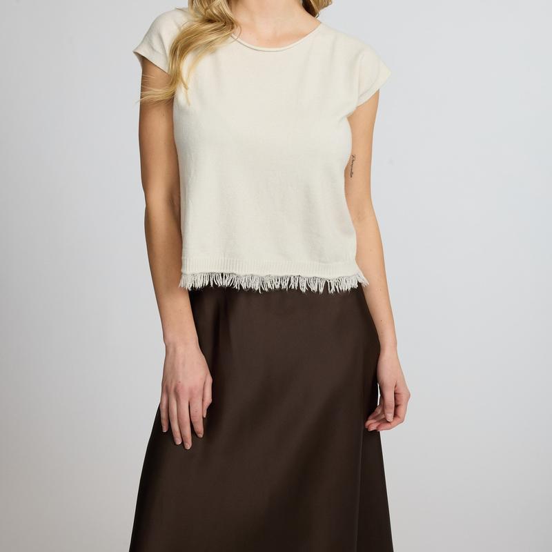 Pistache Fringe Knit Top - Cream