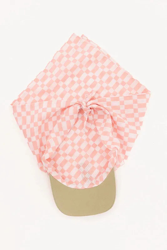 Fore All Lady Scarf Hat - Pink/White Check