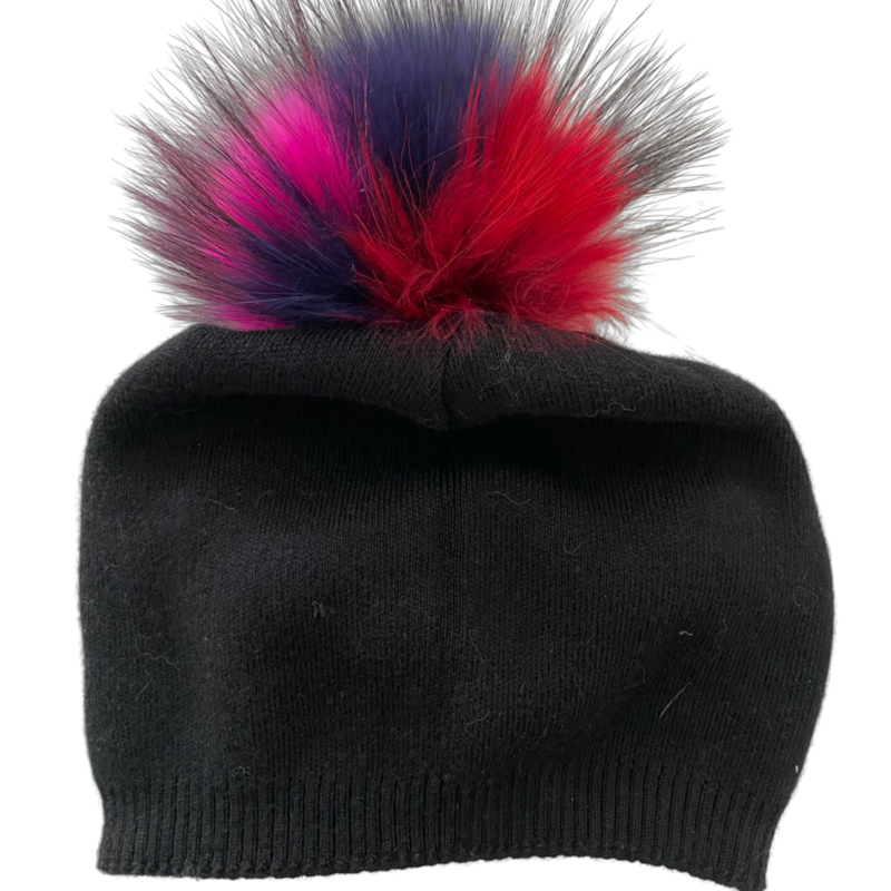 PNYC Roxy Beanie - Black/Rainbow (Real fur)