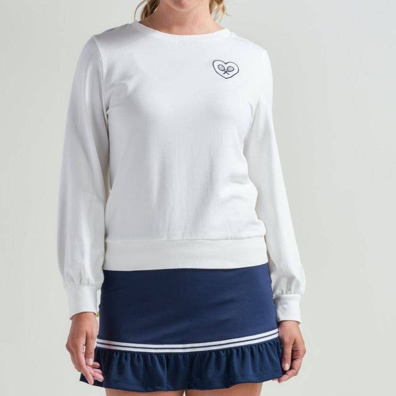 L'Oeuf Poche Bubble Sleeve Sweatshirt - Off White/Navy