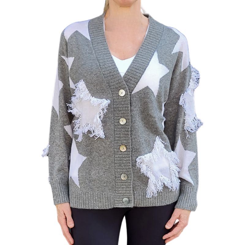 Brodie Arla Star Fringe Cardigan - Grey/White