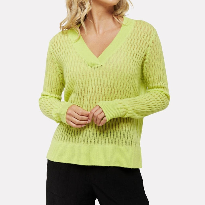 Brodie Leighton Ladder V-Neck Sweater - Acid Lime