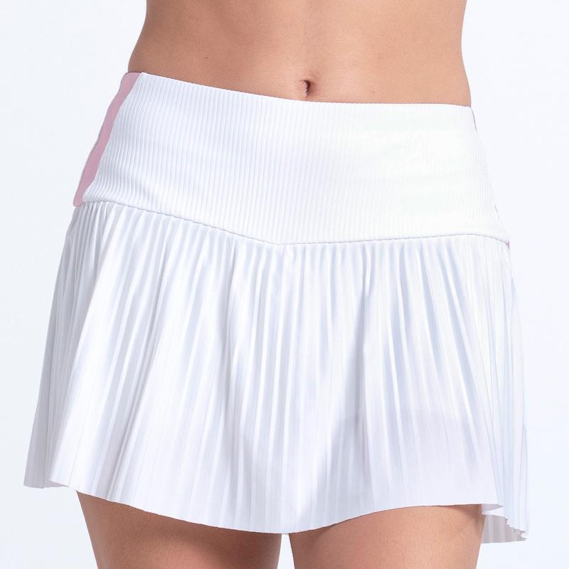 Lucky In Love Racer Rib Pleated Skort (14") - White