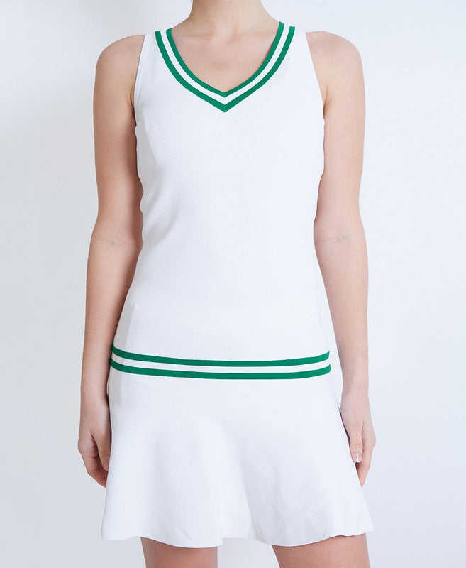 L'Etoile Drop Waist Knit Dress - White/Green