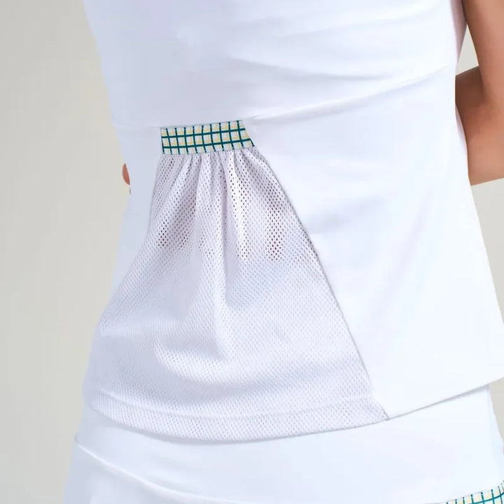 L'Oeuf Poche Court Split Mesh Back Top - White/Lucky Plaid