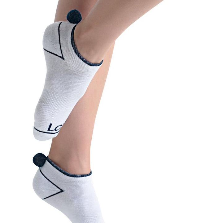 Lucky In Love Pom Socks (3pk) - White/Navy