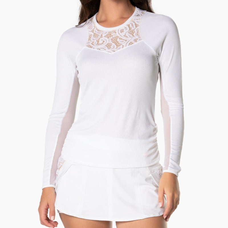 Lucky In Love Lace Track L/S Top - White