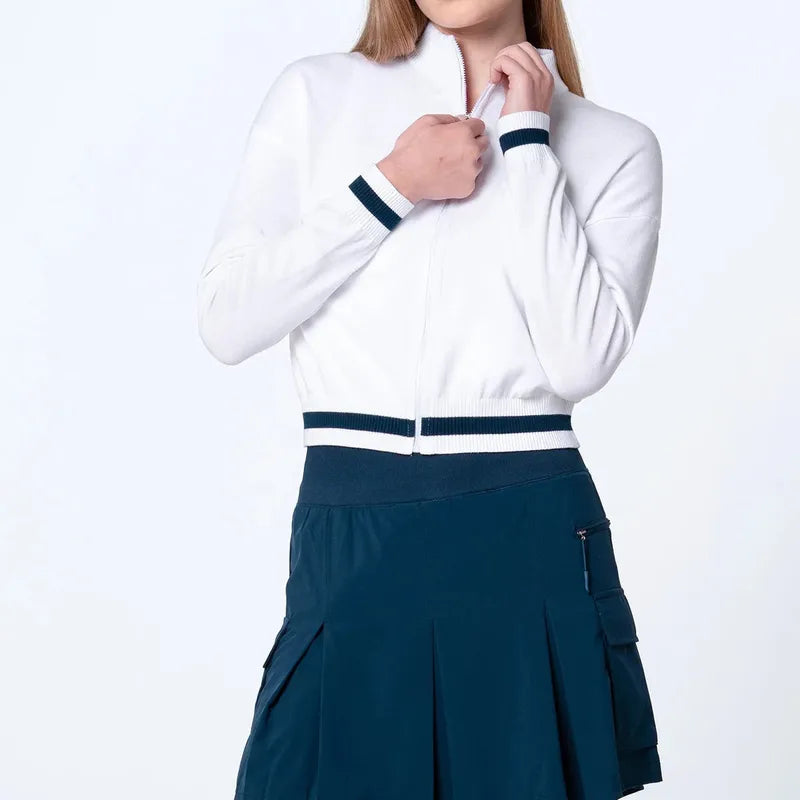 Lucky In Love Rally Mock Cardigan- White/Black