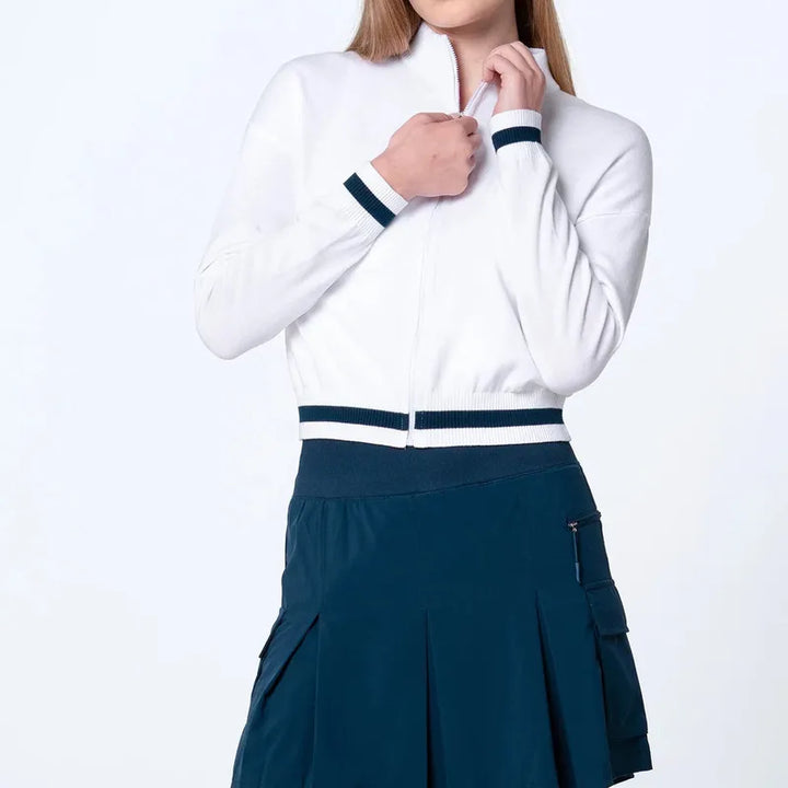 Lucky In Love Rally Mock Cardigan- White/Black