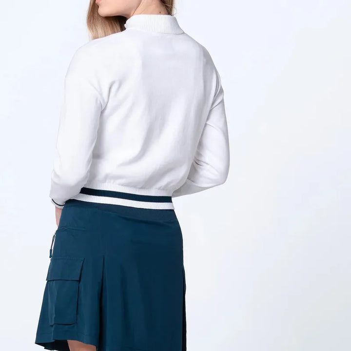 Lucky In Love Rally Mock Cardigan- White/Black
