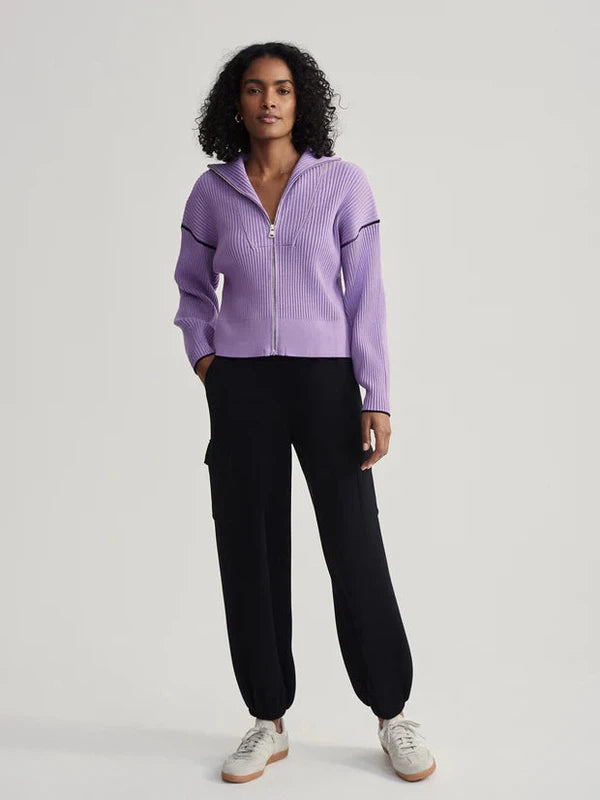 Varley Carmen Rib Knit Zip Sweater- Mauve Smoke