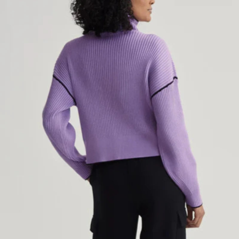 Varley Carmen Rib Knit Zip Sweater- Mauve Smoke