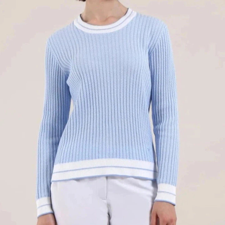 Chervò Nellie Cotton Crew Sweater - Blue/White