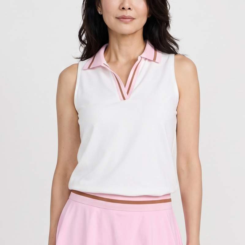 Club Special Varsity S/L Polo - White/Brown/Pink