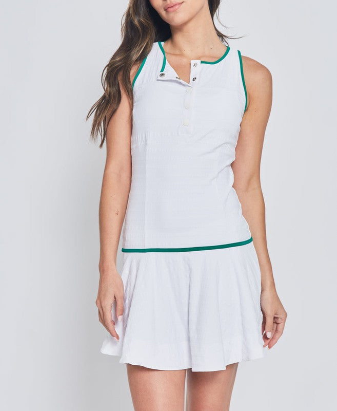 L'Etoile S/L Button Dress - White/Green