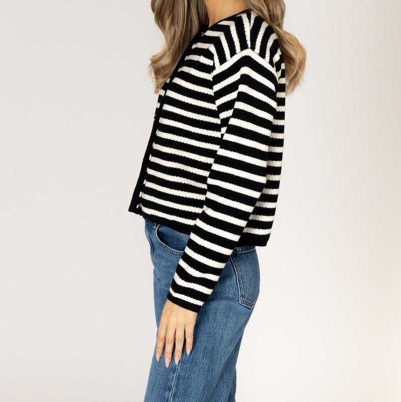 Lyla & Luxe Devon Stripe Cardigan - Black/Natural