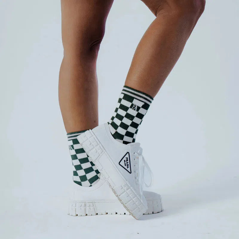 Fore All Charlie Crew Socks - Green/White Check
