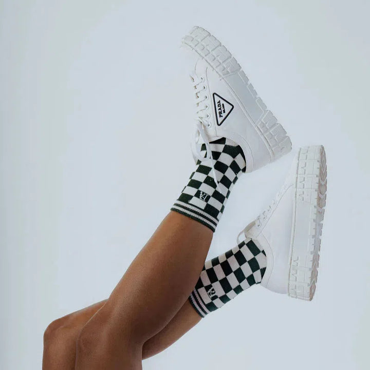 Fore All Charlie Crew Socks - Green/White Check