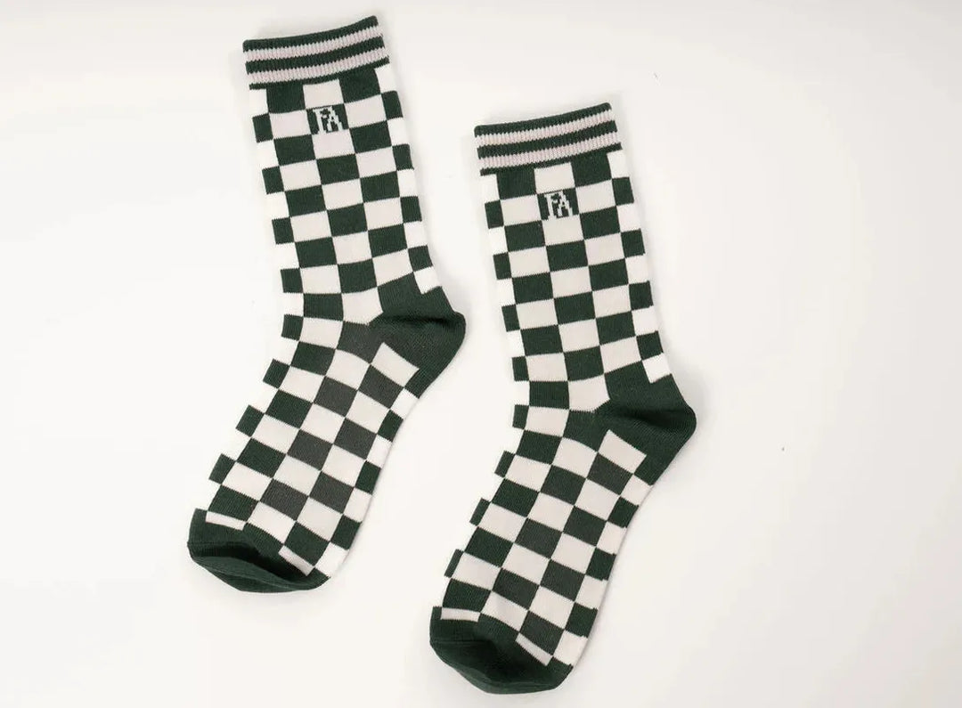 Fore All Charlie Crew Socks - Green/White Check