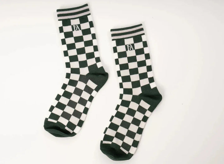 Fore All Charlie Crew Socks - Green/White Check
