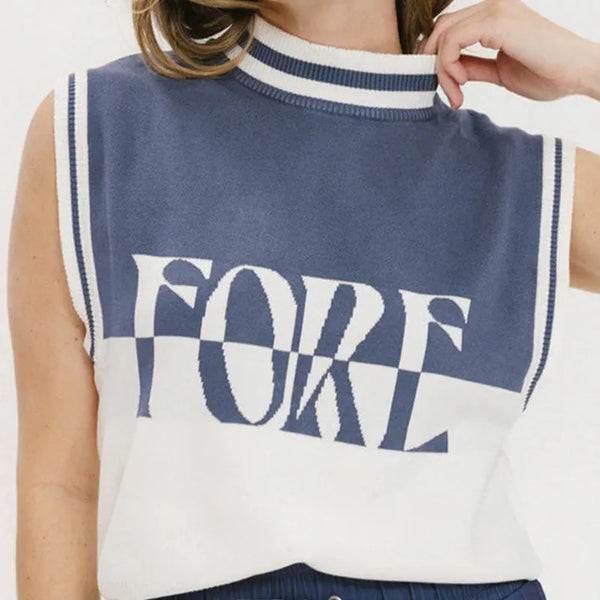 Fore All Women's Mock Neck Sleeveless Sweater - Indigo/White
