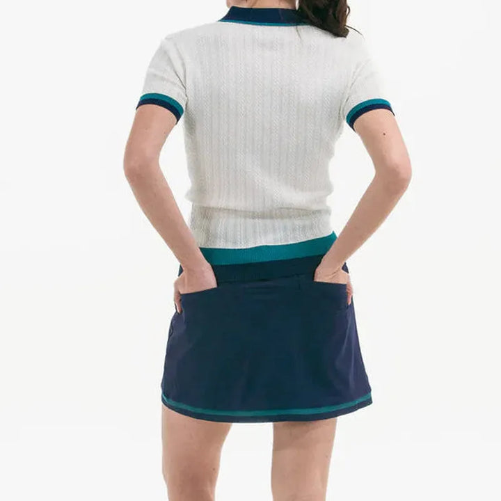 Foray Golf S/S Cable Knit Polo - White/Navy/Green