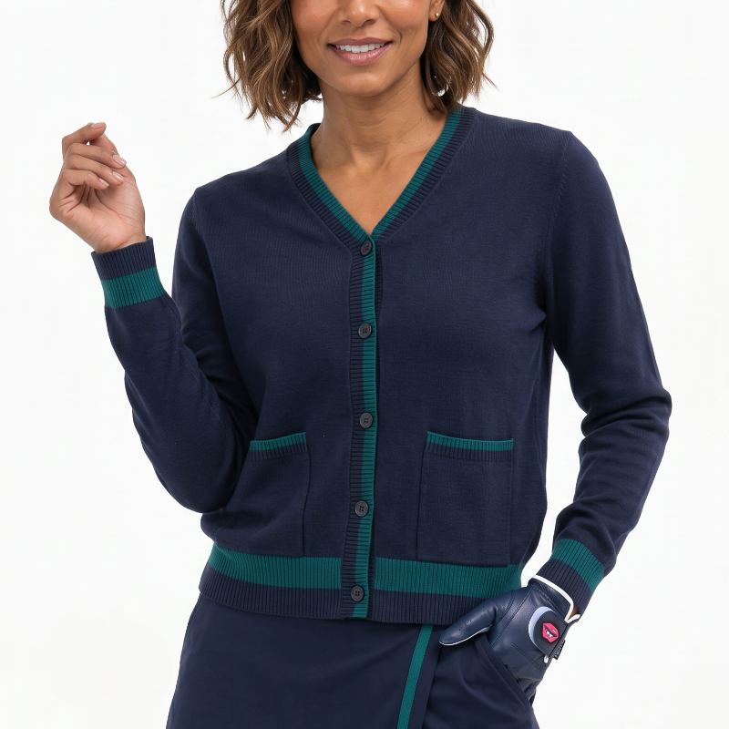 Foray Golf V-Neck Cardigan - Navy/Green