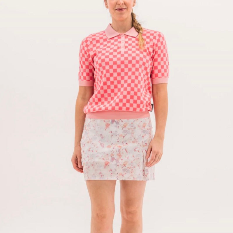 Foray Golf Checkered Knit S/S Polo - Coral