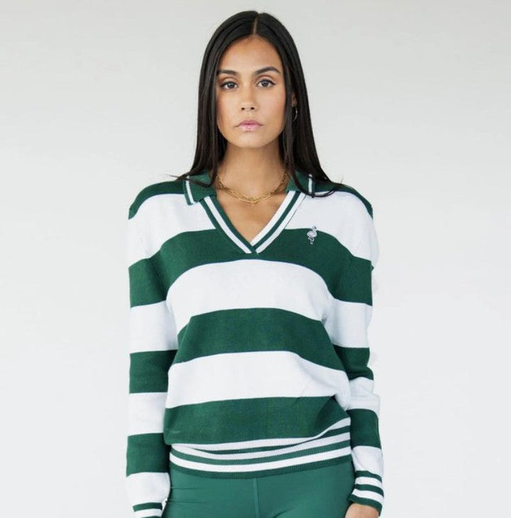 Fore All Iris Sweater - Green & White Stripes