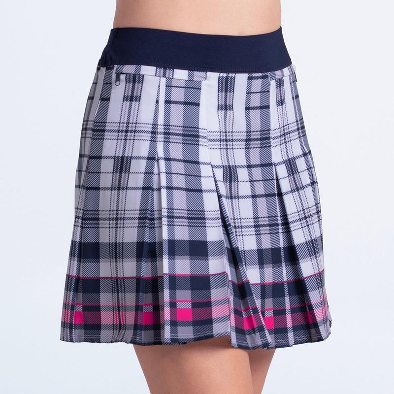 Lucky in Love Ivy Plaid Pleat Skort - White/Navy