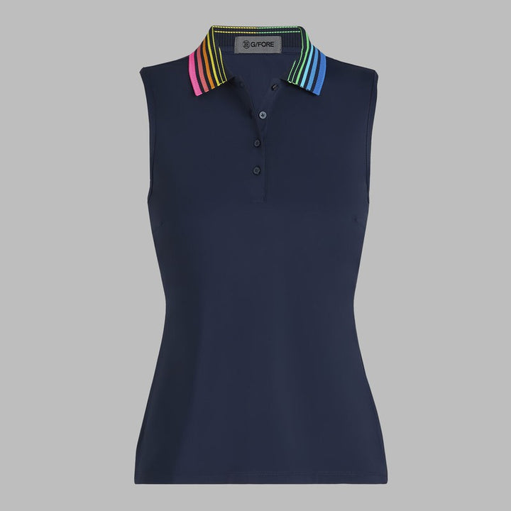 G/FORE Gradient Collar Silky Tech S/L Polo - Twilight/Multi Stripe