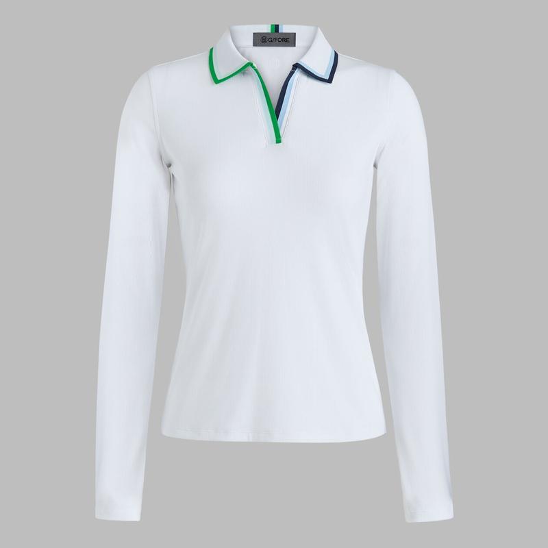 G/FORE Contrast Ribbed Tech Polo - White/Green/Navy
