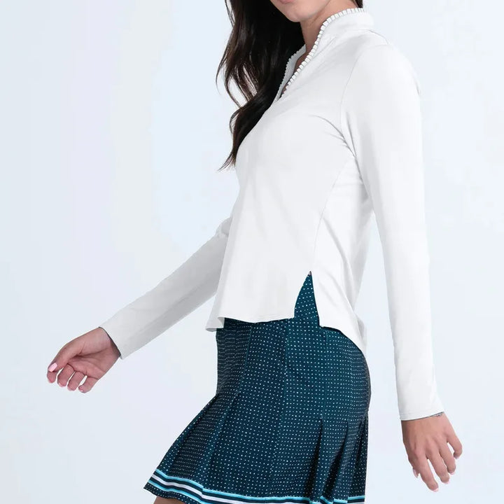 Lucky In Love Pleated Neck L/S Top - White