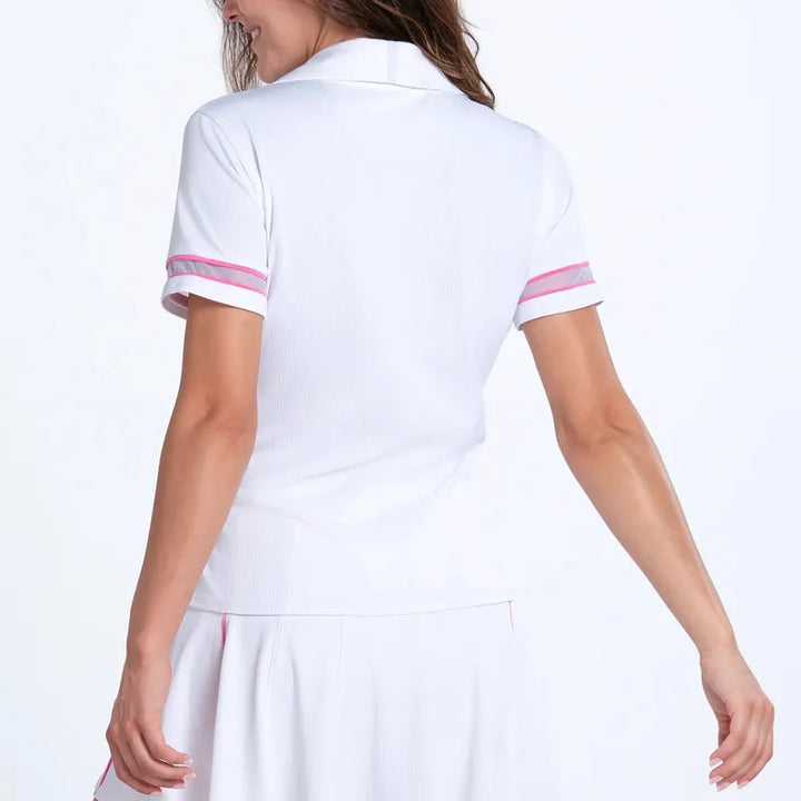 Lucky In Love Piped Fairway S/S Polo - White/Pink