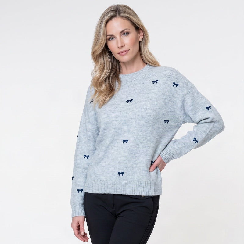 Geisha Bow Sweater - Grey/Navy