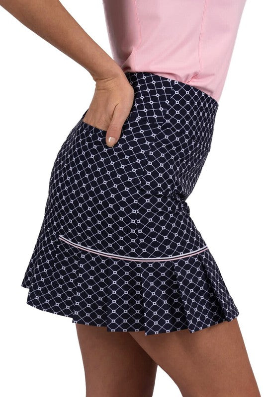 Golftini Be Well Performance Side Pleat Skort - Navy/Pink