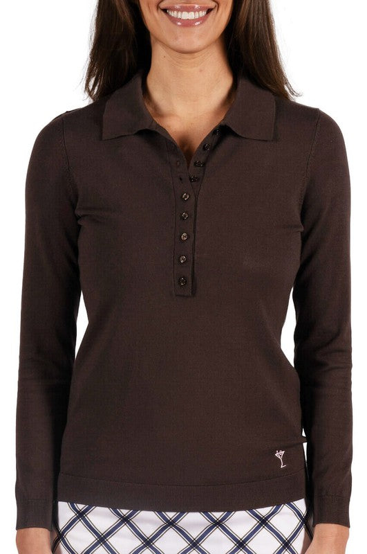 Golftini Button Polo Sweater - Cocoa