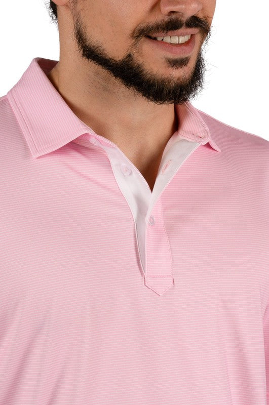 Golftini Men's Stripe Performance Polo - Pink