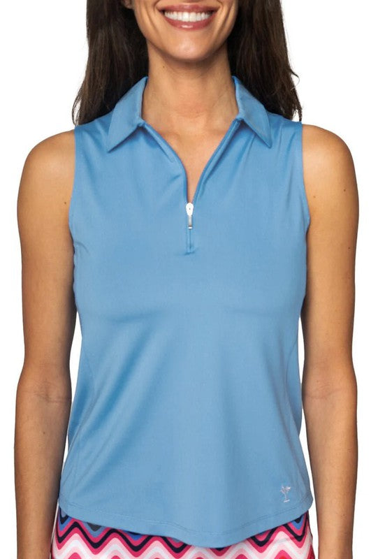 Golftini S/L Zip Tech Polo - Zoo Blue