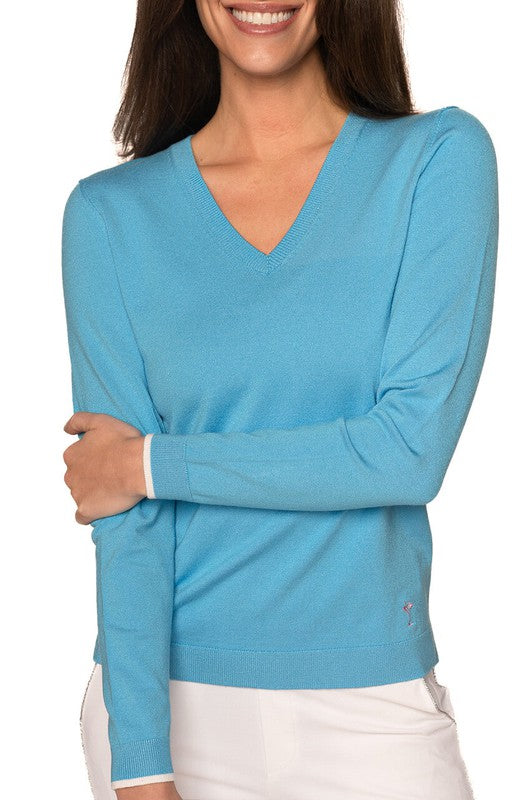 Golftini V-Neck Sweater - Ocean/White