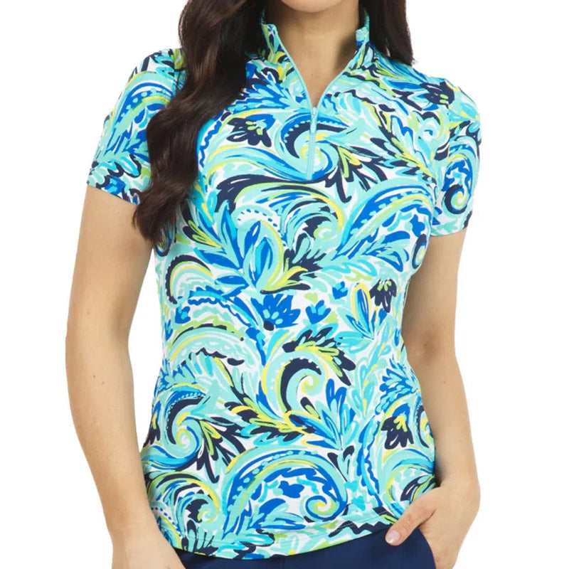 IBKUL Aubrey S/S Mock Neck Top - Turquoise