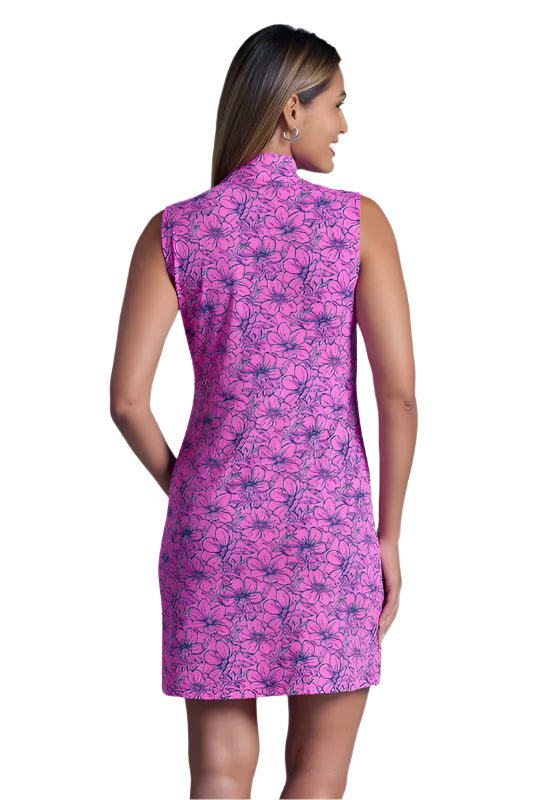 IBKUL Diana S/L Dress - Hot Pink/Navy