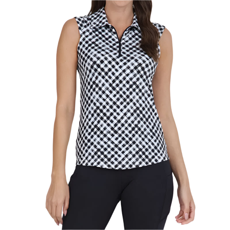 IBKUL Gingham S/L Polo - Black/White