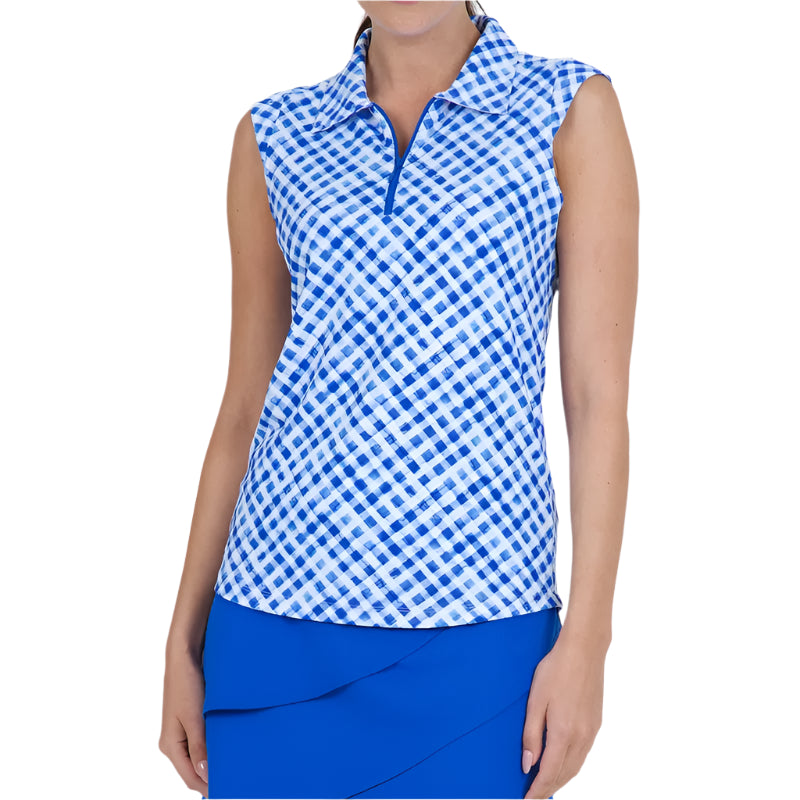 IBKUL Gingham S/L Polo - Blue/White